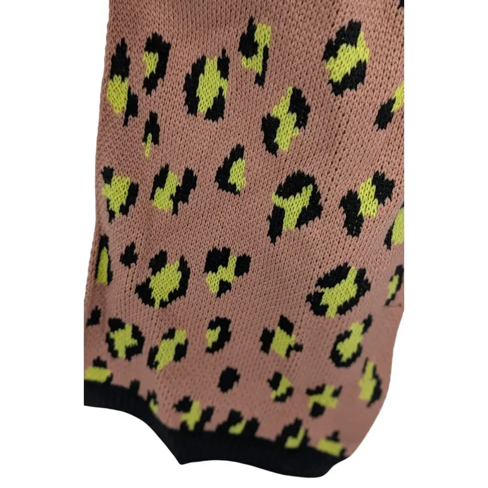 French Connection Leopard Print Knit Scarf In Pink Yellow Black NEW